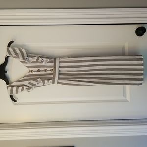 Gray and white stripe dress with ruffled sleeves